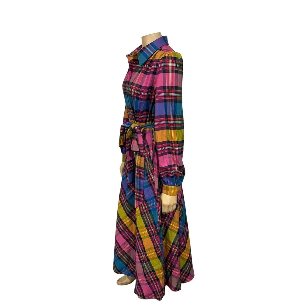 Boden Vivienne Bold Check Button Up Maxi Dress Belted Long Sleeve | Size 8 - Picture 5 of 13